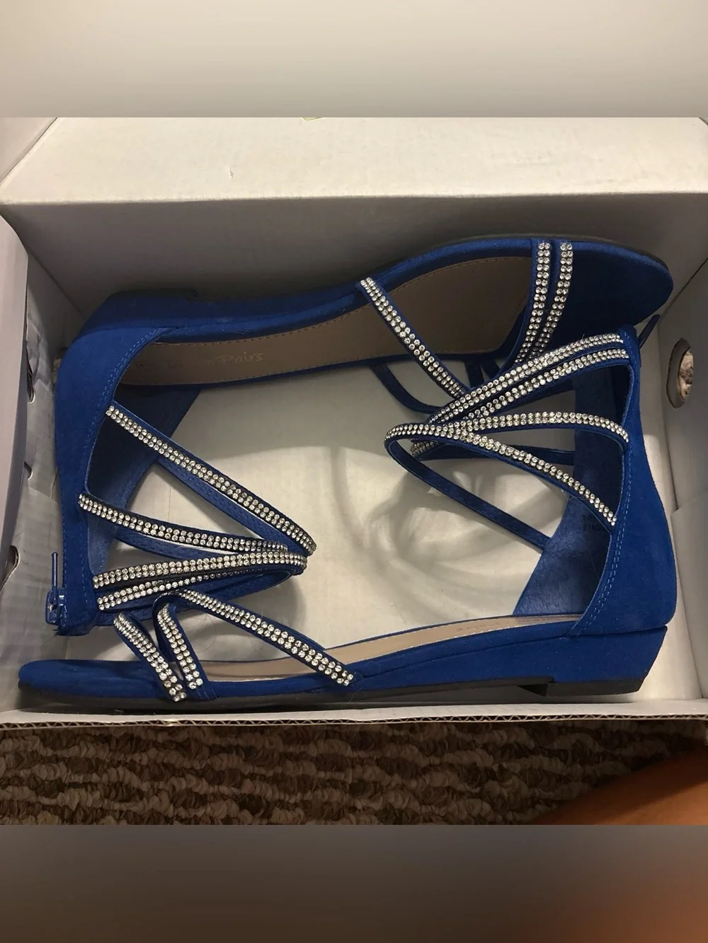 Dream Pairs Royal Blue Satin Strappy Heels with Crystal Straps